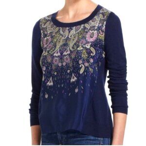 Anthropologie Moth Blue Paisley Mixed Media Top